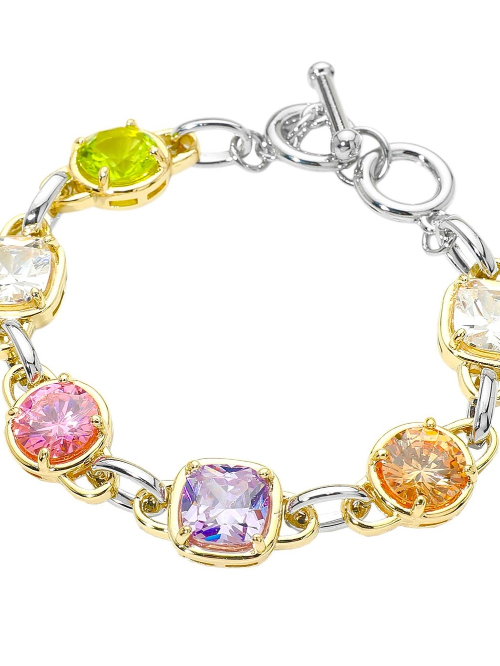 Multi-Color 14K GP Crystal Link Bracelet Toggle Closure